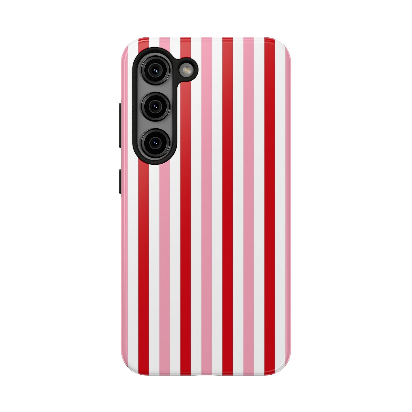 Stylish Tough Phone Case with Red and Pink Stripes