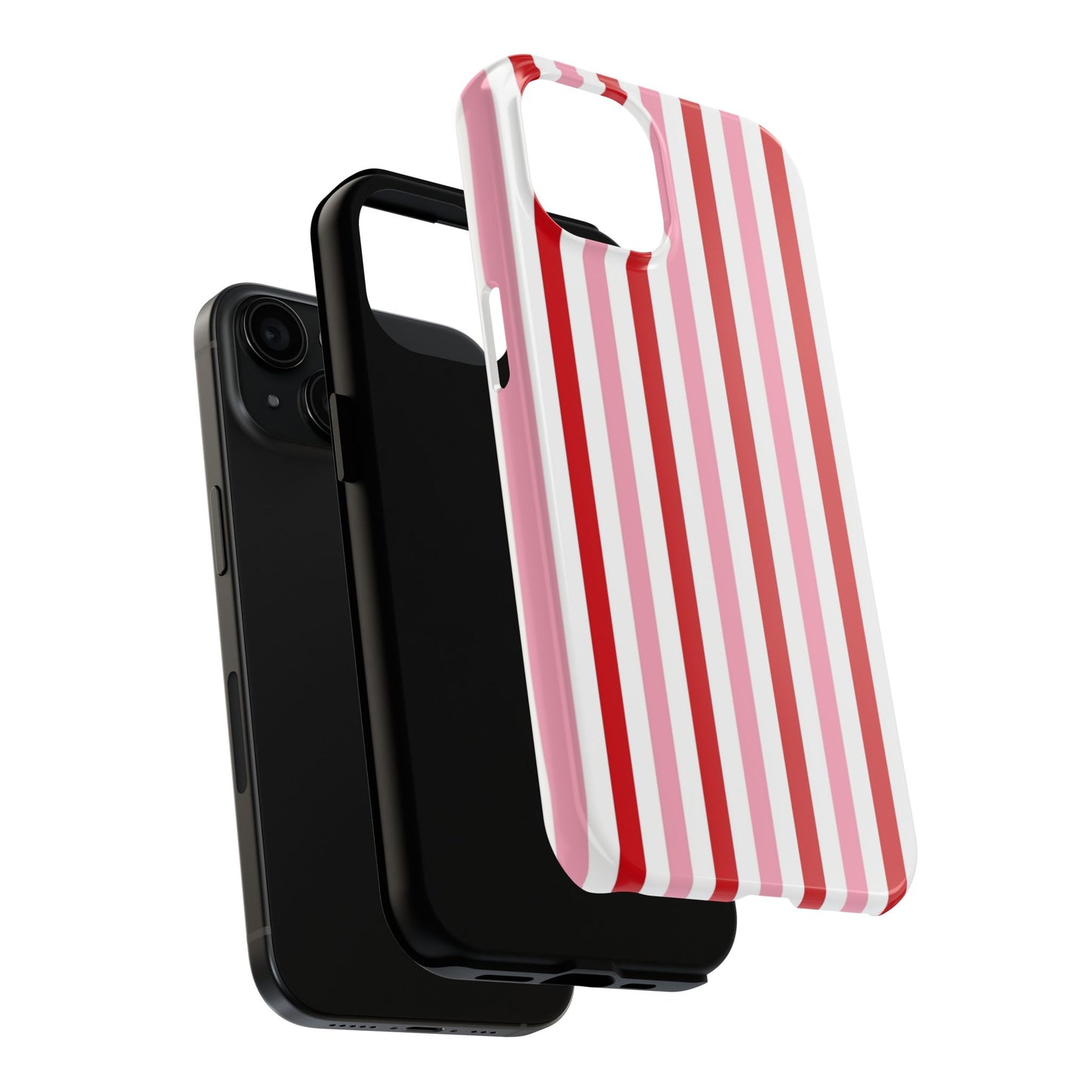 Stylish Tough Phone Case with Red and Pink Stripes