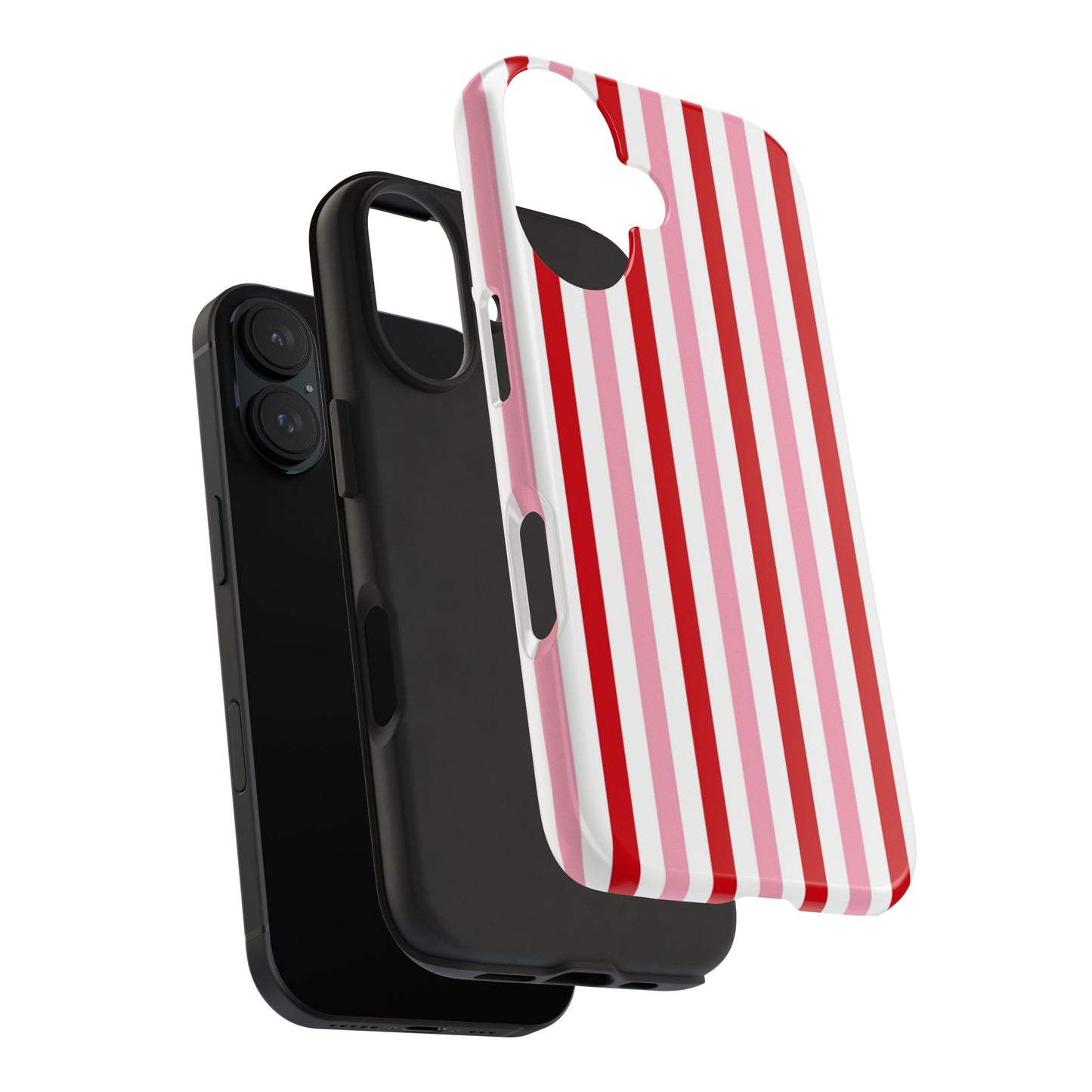 Stylish Tough Phone Case with Red and Pink Stripes