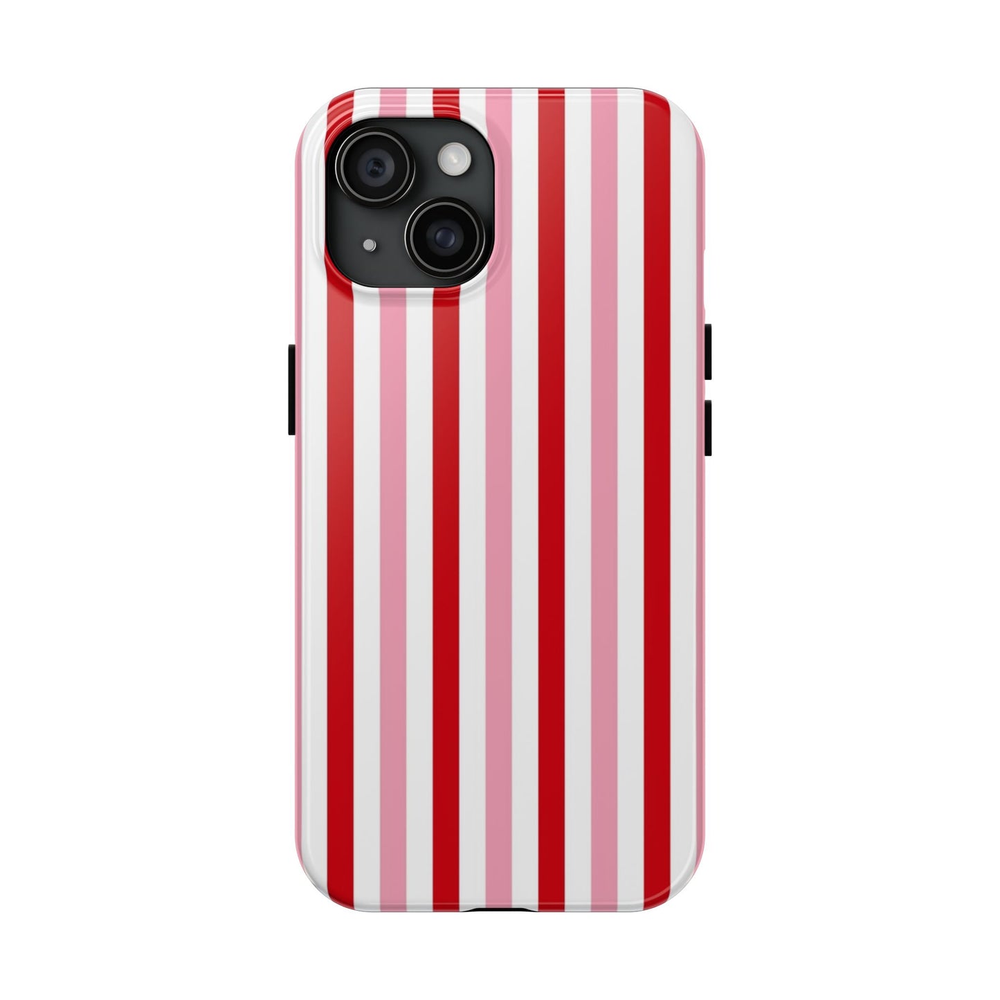 Stylish Tough Phone Case with Red and Pink Stripes