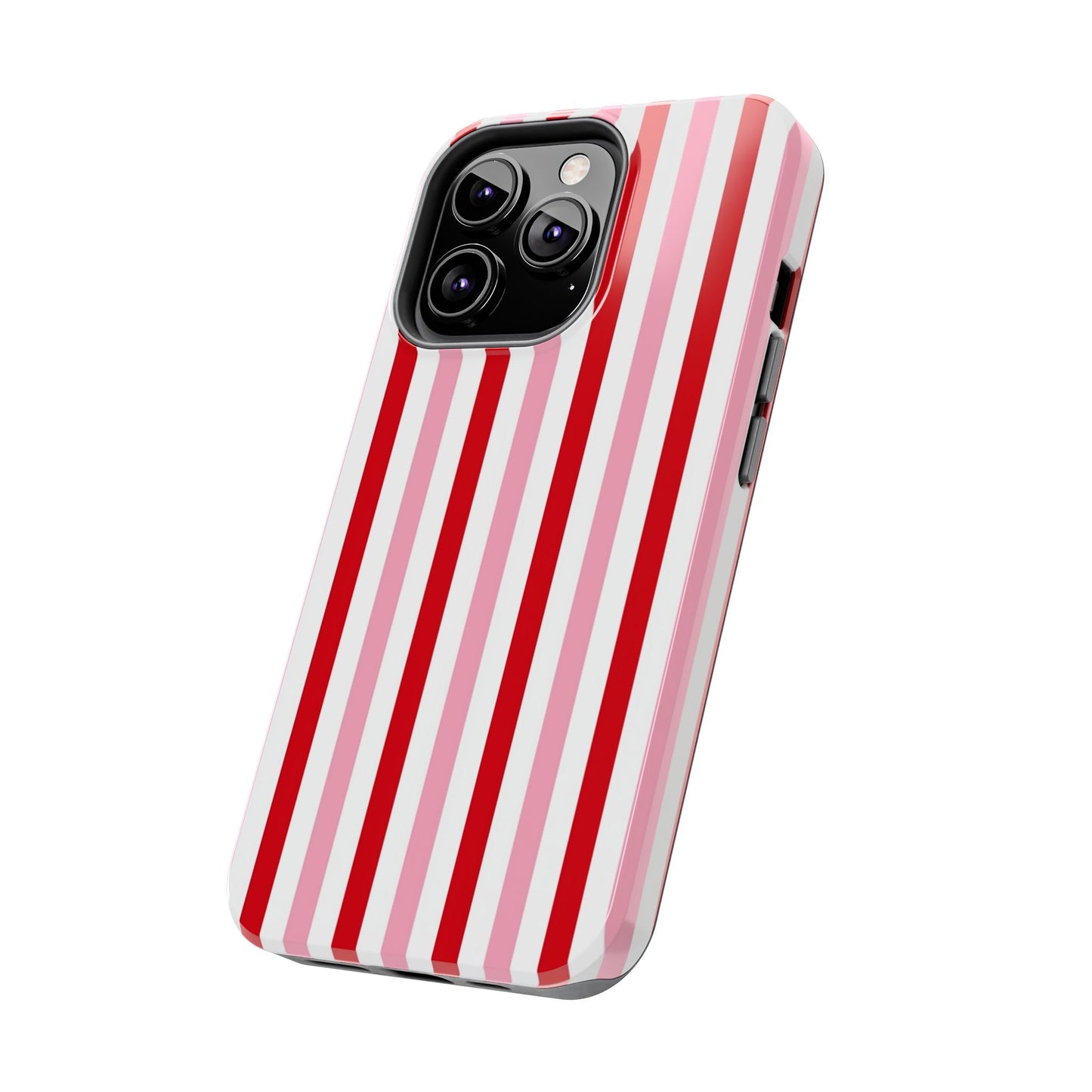 Stylish Tough Phone Case with Red and Pink Stripes