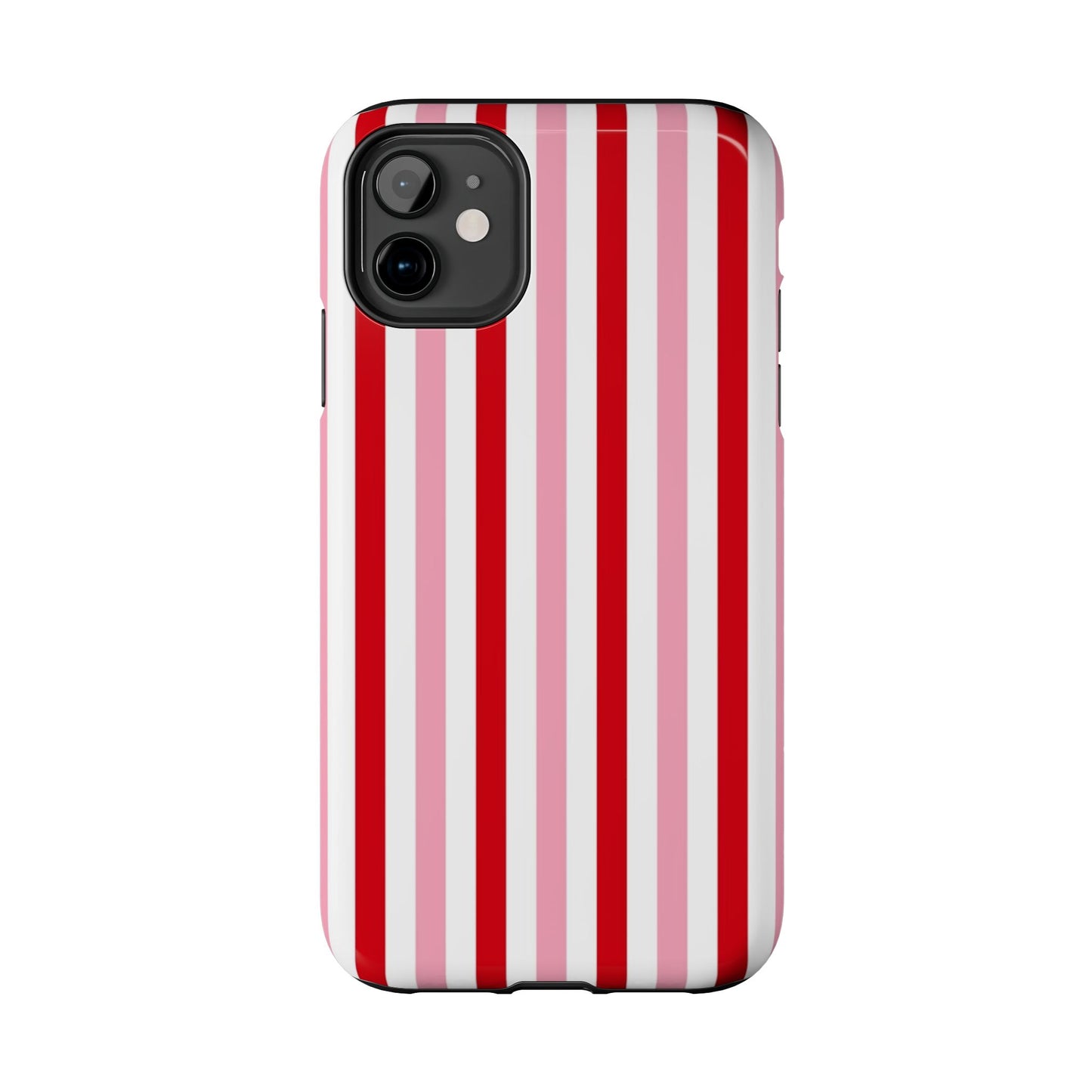 Stylish Tough Phone Case with Red and Pink Stripes