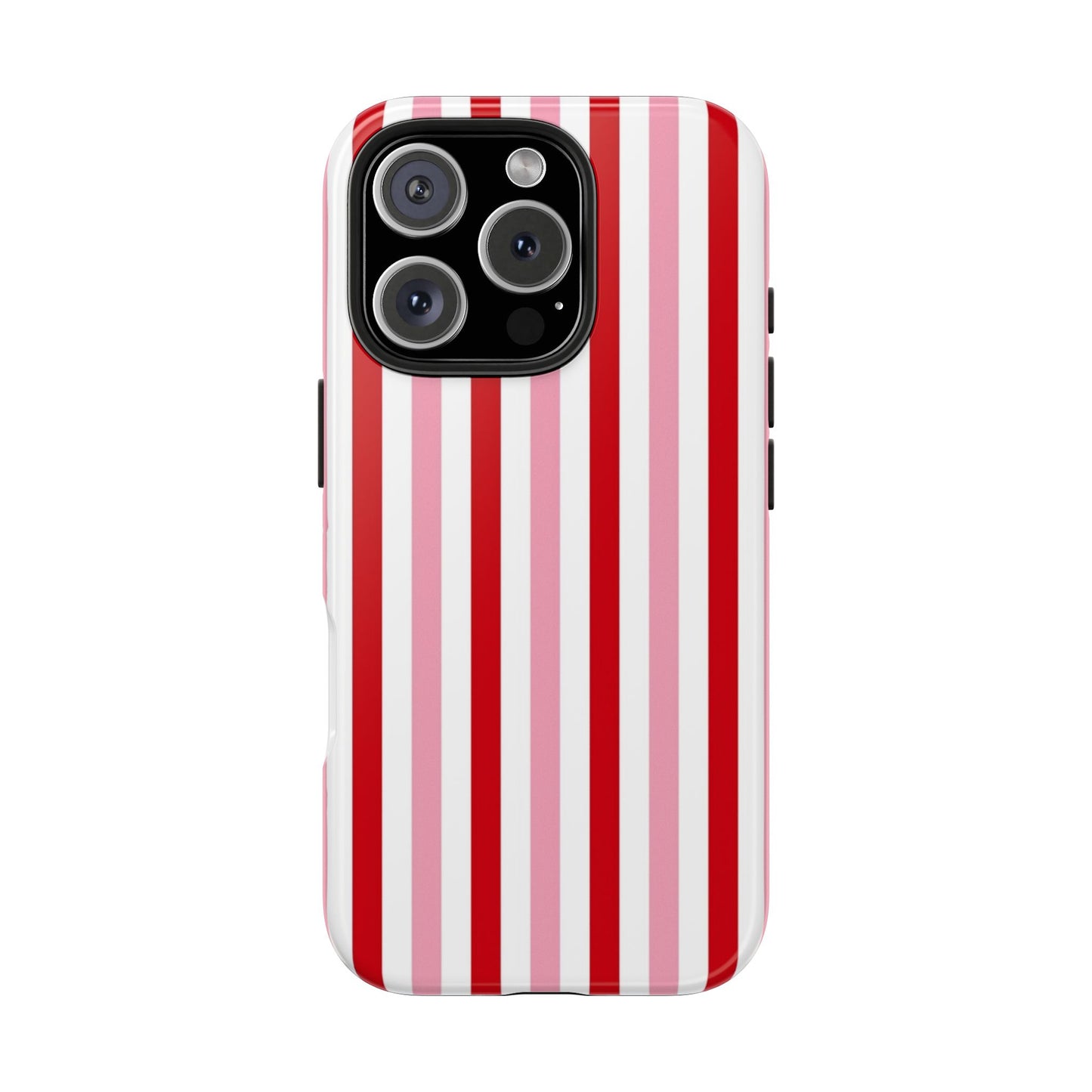 Stylish Tough Phone Case with Red and Pink Stripes