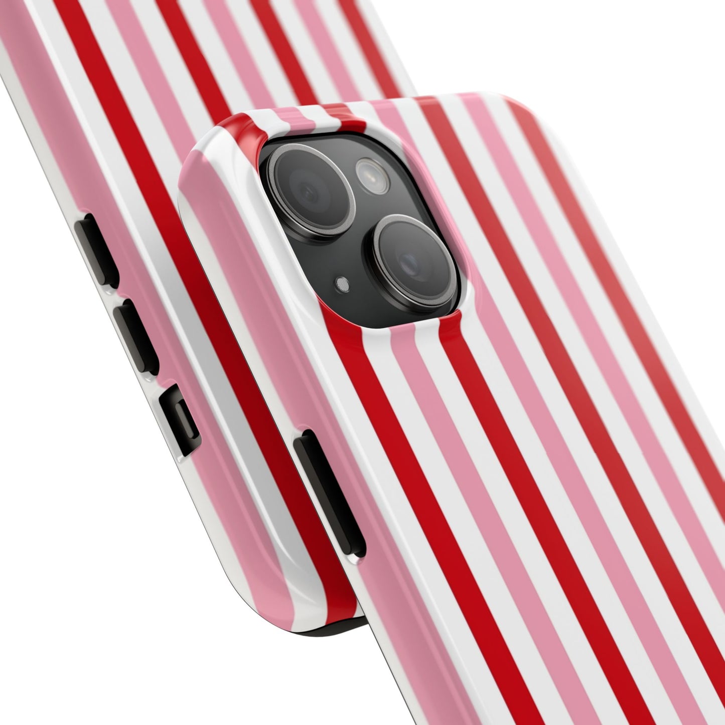 Stylish Tough Phone Case with Red and Pink Stripes