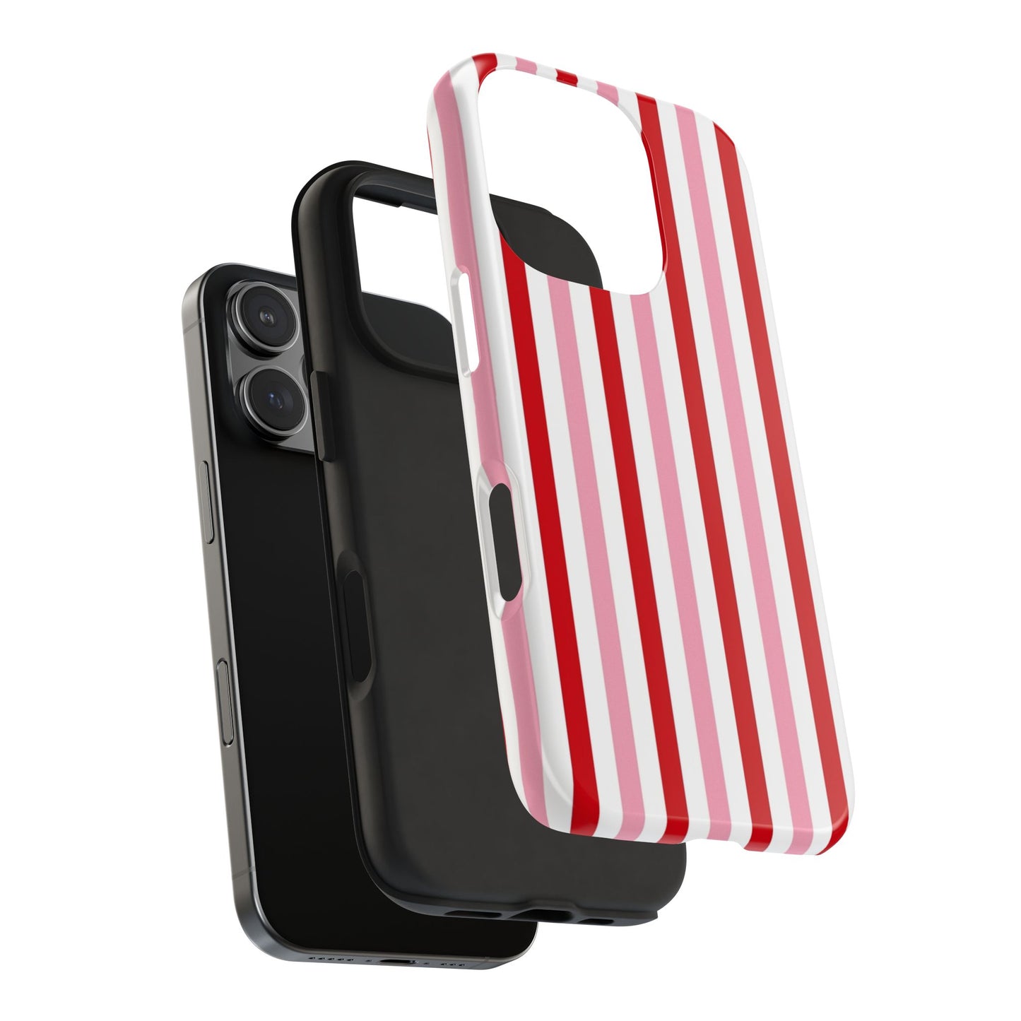 Stylish Tough Phone Case with Red and Pink Stripes