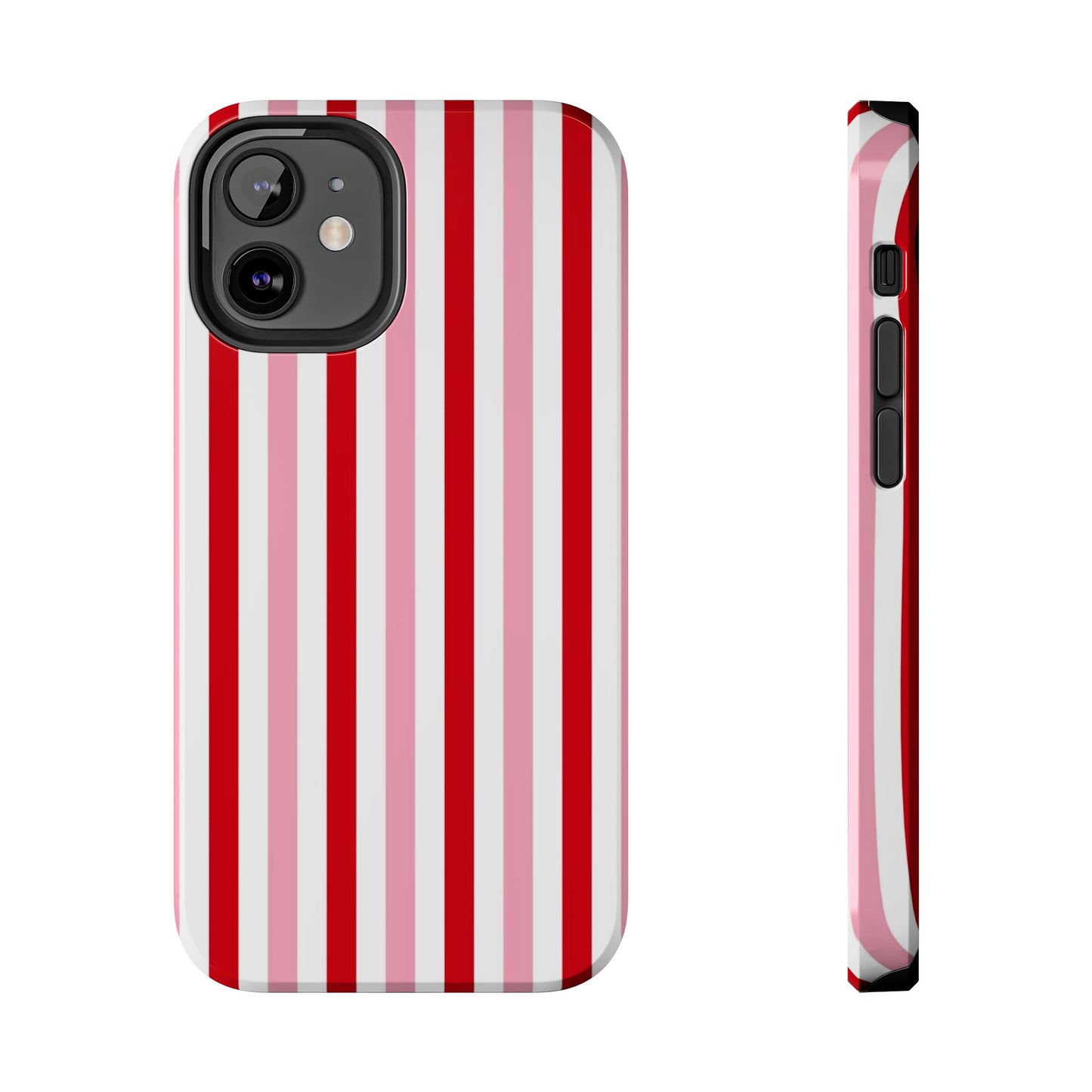 Stylish Tough Phone Case with Red and Pink Stripes