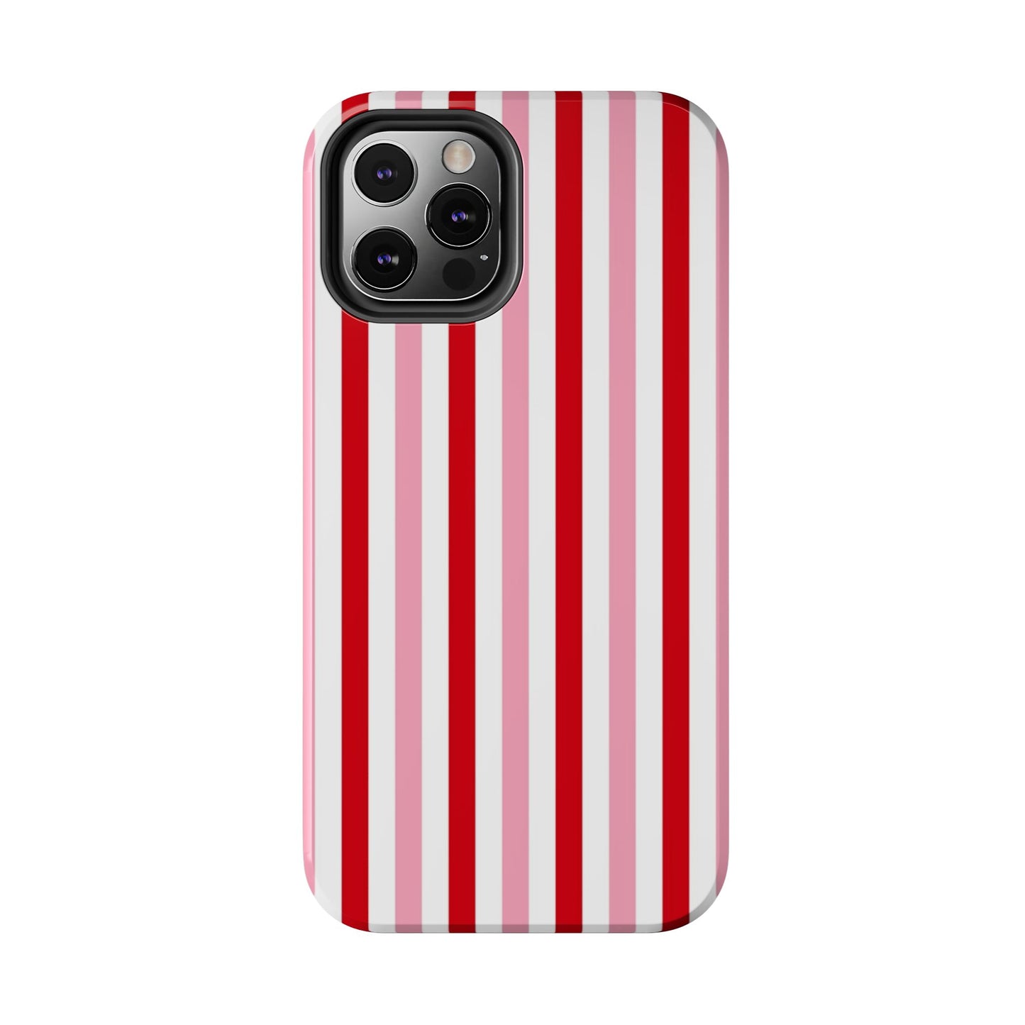 Stylish Tough Phone Case with Red and Pink Stripes