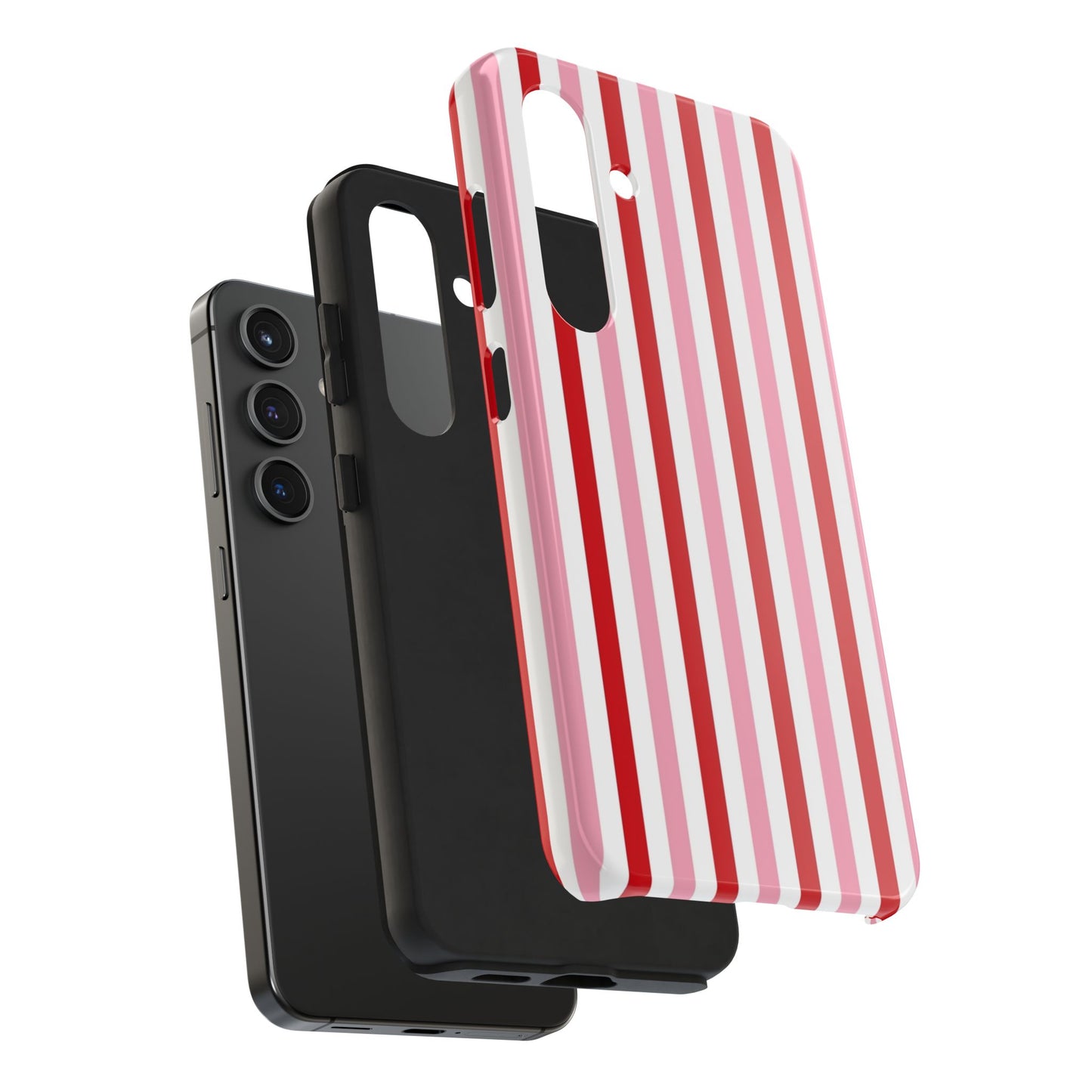 Stylish Tough Phone Case with Red and Pink Stripes