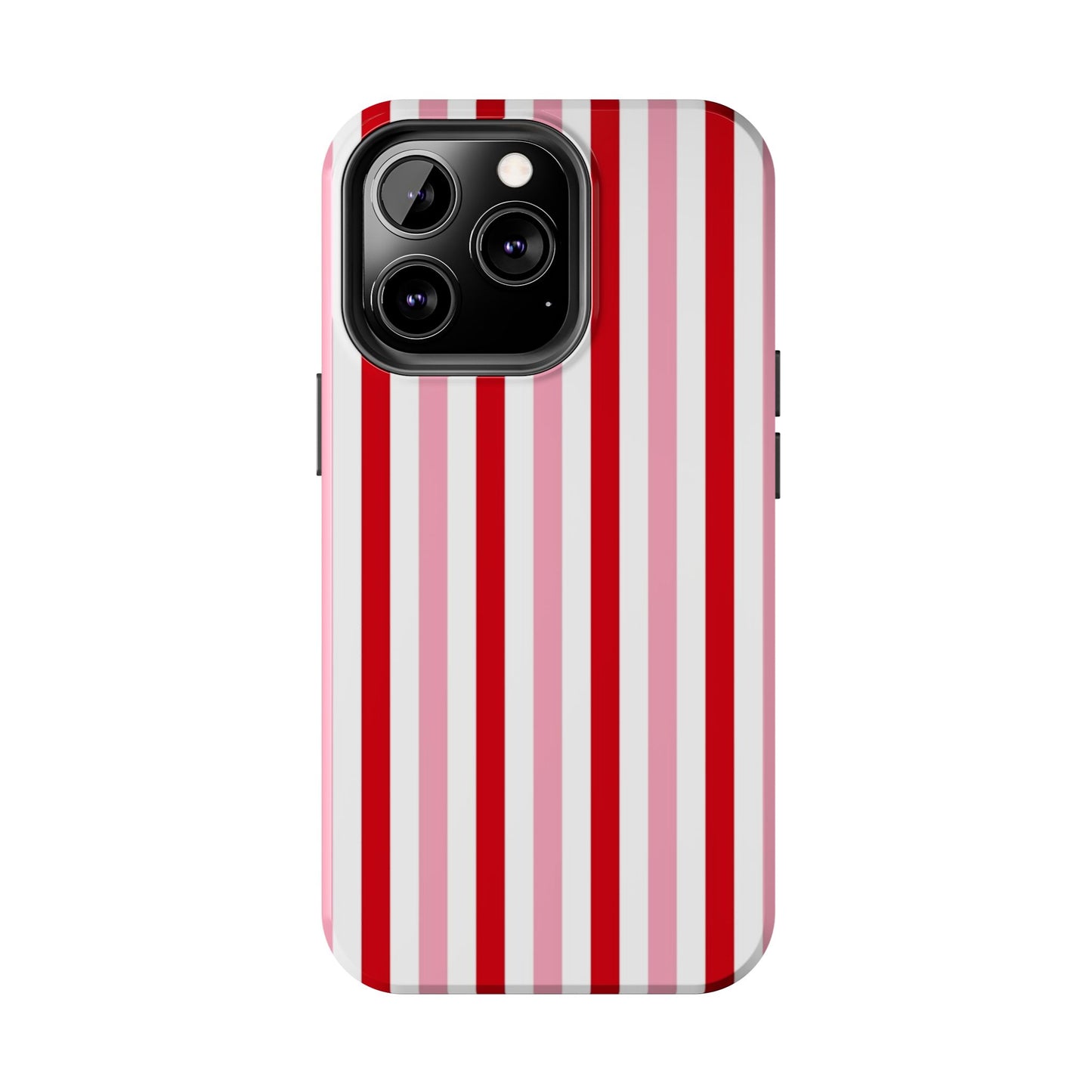 Stylish Tough Phone Case with Red and Pink Stripes