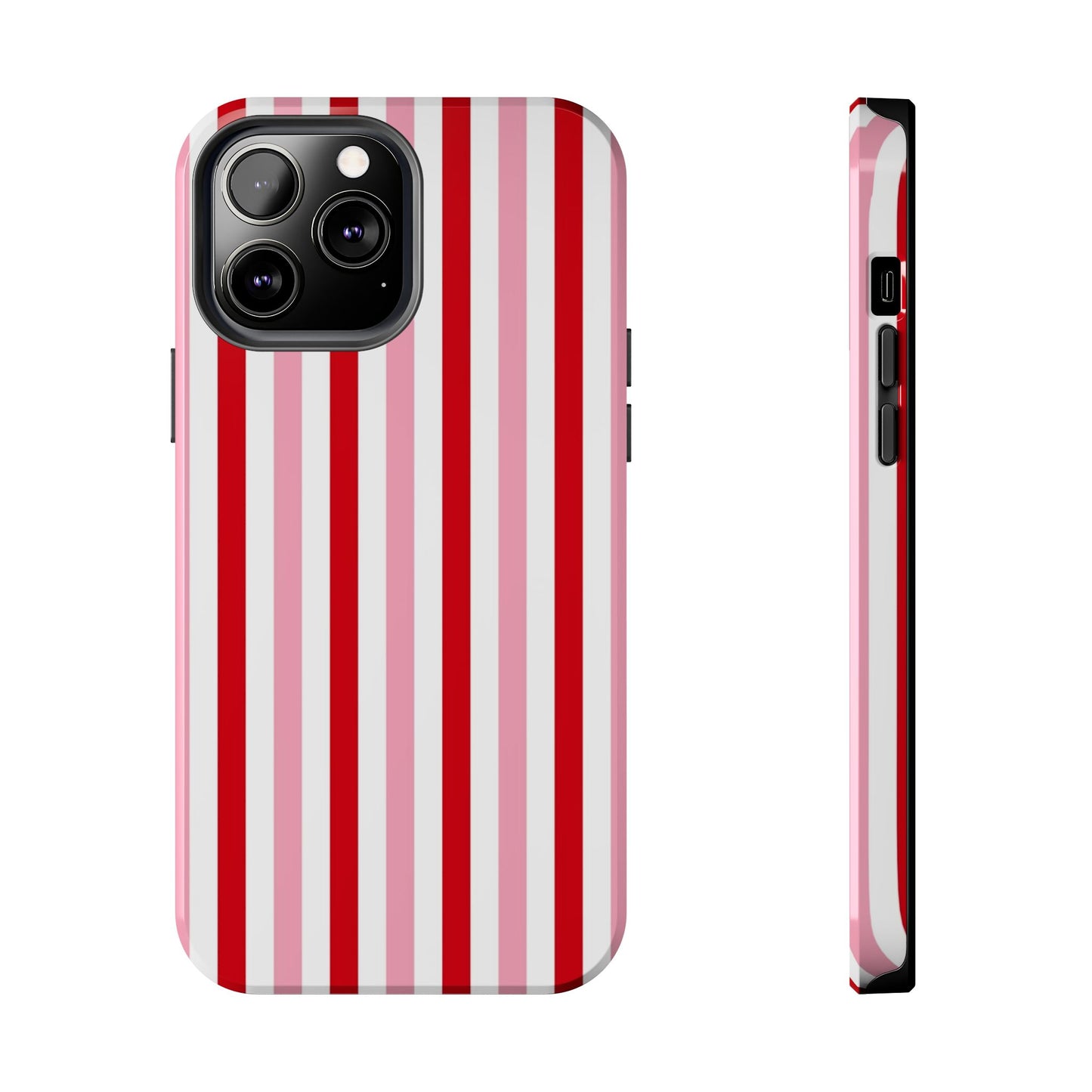 Stylish Tough Phone Case with Red and Pink Stripes